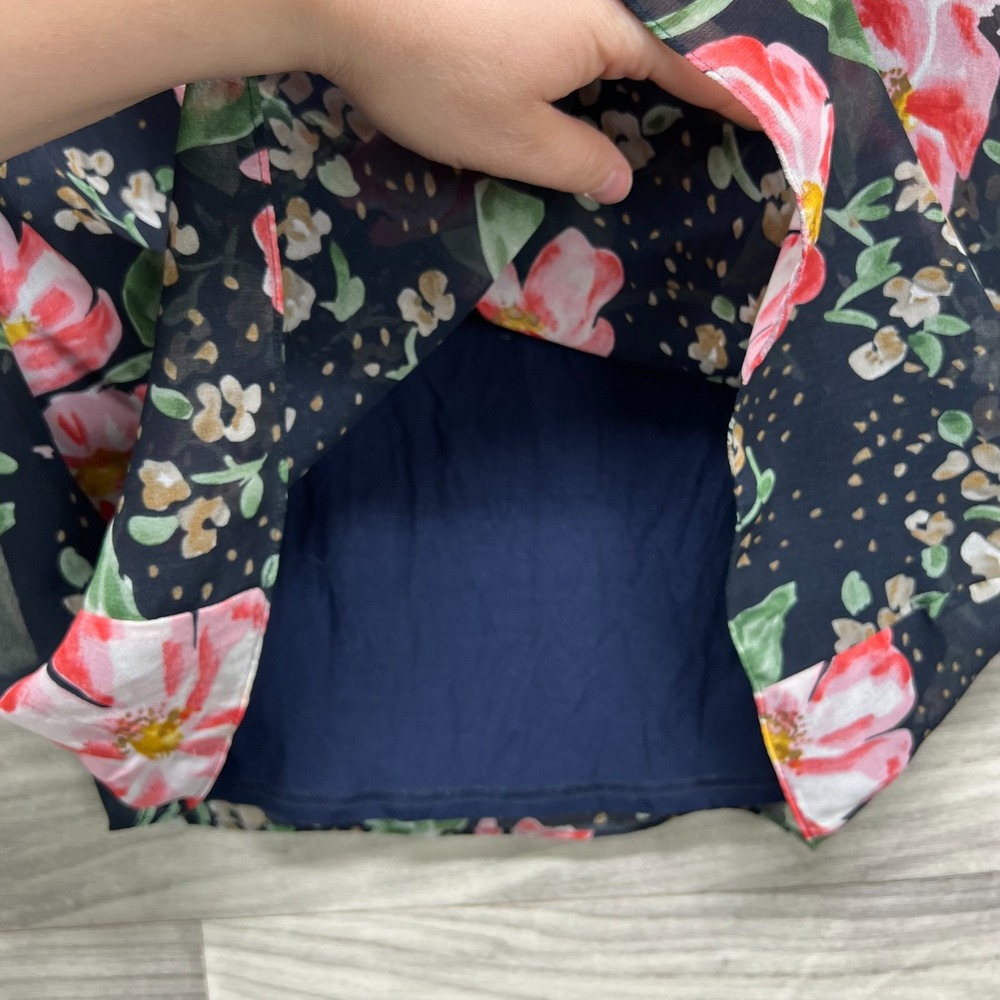 CAbi Top Tunic Women's S Navy Blue Floral Lined Cold Shoulder Adjustable Strap - Picture 7 of 12